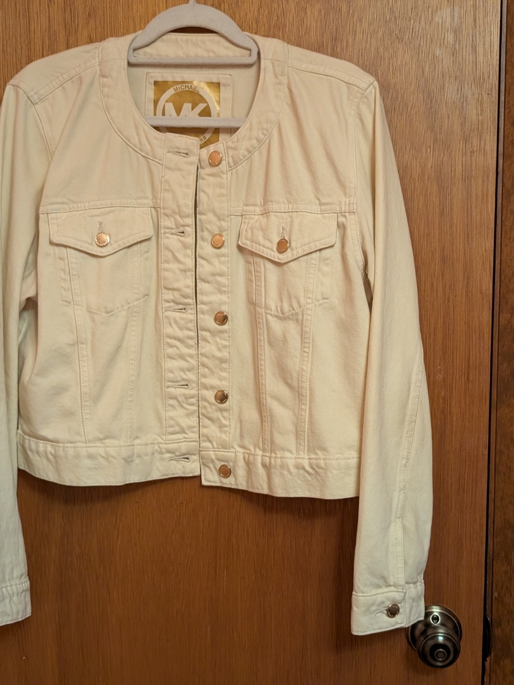 Michael Kors Cream Collarless Denim Jacket